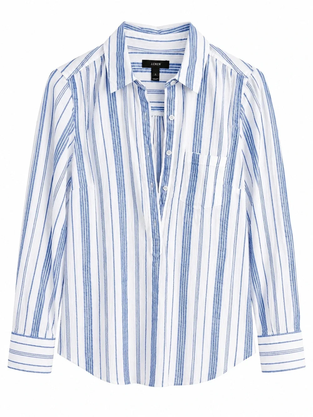 J. Crew White Shirt with Blue Vertical Stripes